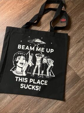 Black 'Beam Me Up' Graphic Tote Bag - Stranger Things
